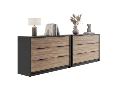 Dresser Modern 4-Drawer Pine Particle Board Black Handles Set of 2 42.1 In