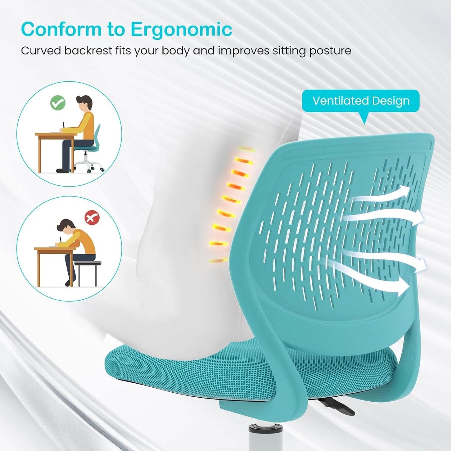 Turquoise Height Adjustable Kids Desk Chair With Lumbar Support