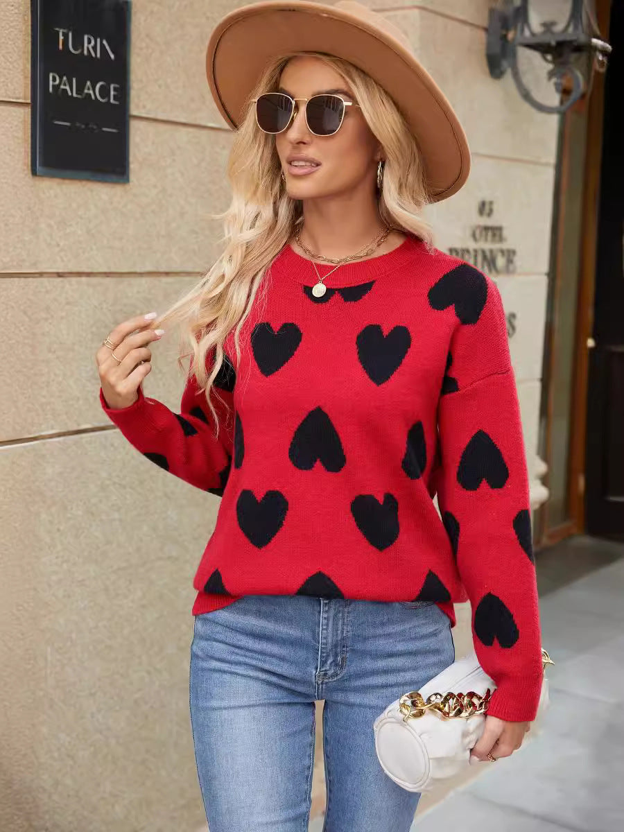 Knitted Jacquard Crew-neck Pullover Long-sleeve Knitwear Sweater