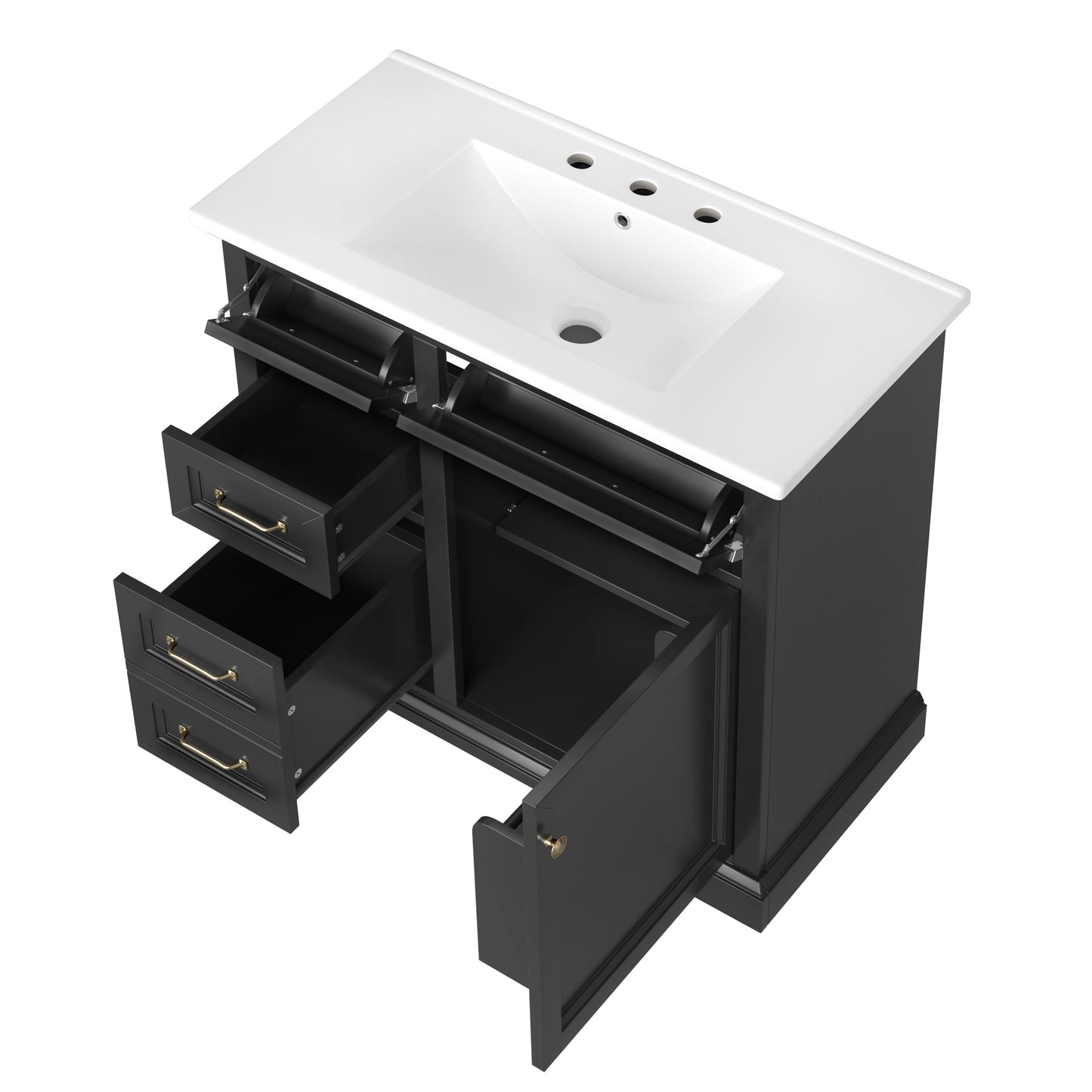 36-Inch Bathroom Vanity with Ceramic Sink Top, 4 Drawers and 1 Soft-Close Door