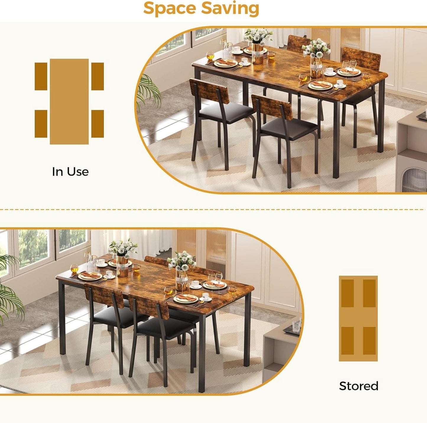 Sixty Three Inch Extendable Dining Table Set Rustic Brown