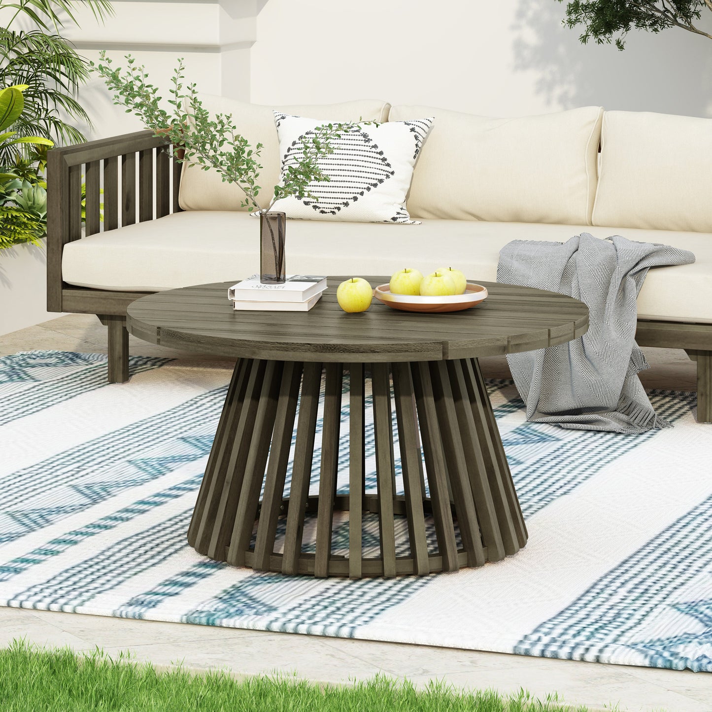 Outdoor Daybed Set Acacia Wood Gray 3 Seater Chaise