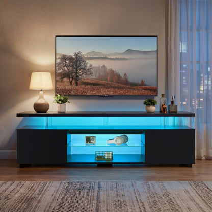 TV Stand Gaming LED Black Engineered Wood Fits 70 In TV 63x16x21 In