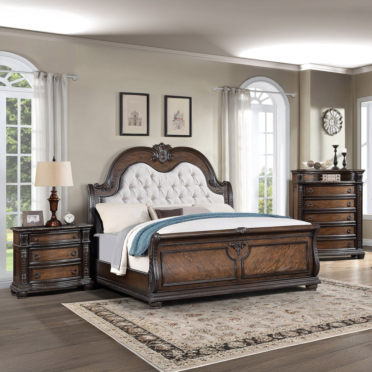 3 Drawers Nightstand - Brown / Cherry