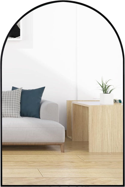 Wall Mirror Arched Aluminum Frame Black 24x36 In Shatterproof Film