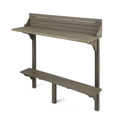 Outdoor Balcony Bar Set Acacia Wood Gray 3 Piece Table 2 Stools Seats 2