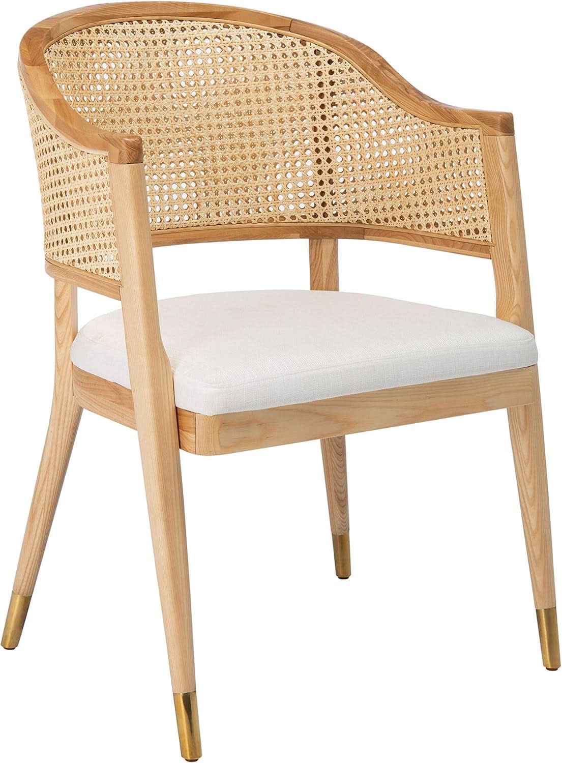 Natural Rattan Accent Chair with Brass Caps Fully Assembled