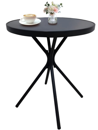 Outdoor Patio Set Metal WPC Black 3 Piece Folding Chairs Glass Table 350 LB