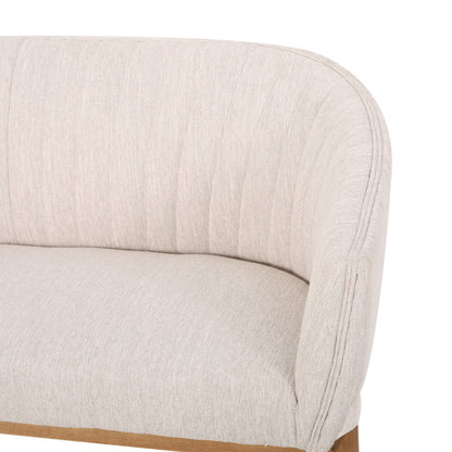 Loveseat Mid-Century Modern Channel Stitched Fabric Beige Rubberwood Legs 55 In