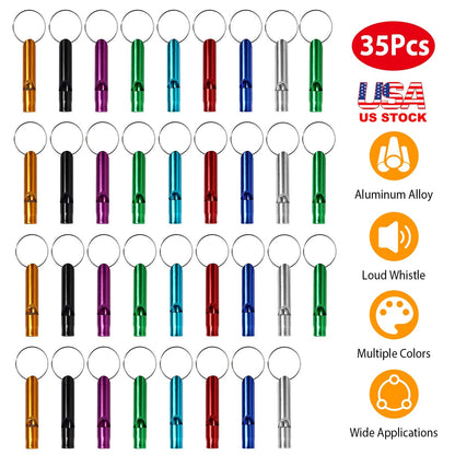 35Pcs Emergency Whistles Extra Loud Aluminum Alloy Whistle with Key Chain Ring for Camping Hiking Hunting Outdoor Sports Emergency Situations