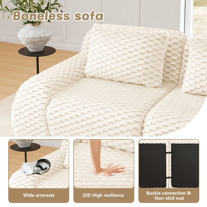 Sectional loveseat L-Shape Flannelette Cream 2 Seat with Ottoman 82 In