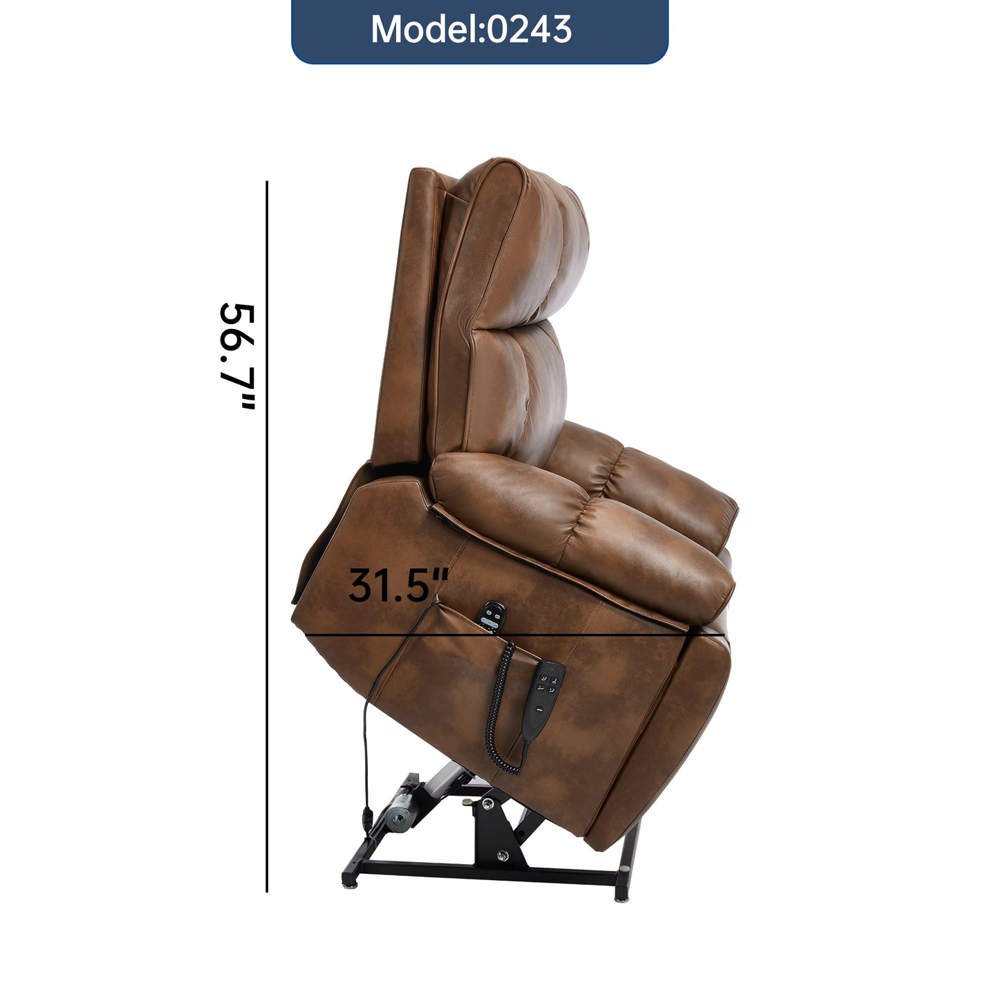 Lift Recliner Chair Power Faux Leather Brown Dual Motor Heat Massage 350 LB