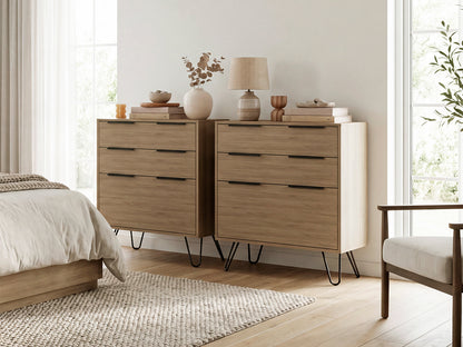 Dresser Modern Set of 2 3-Drawer Beige Particle Board Metal Legs 30.1x35.5 In