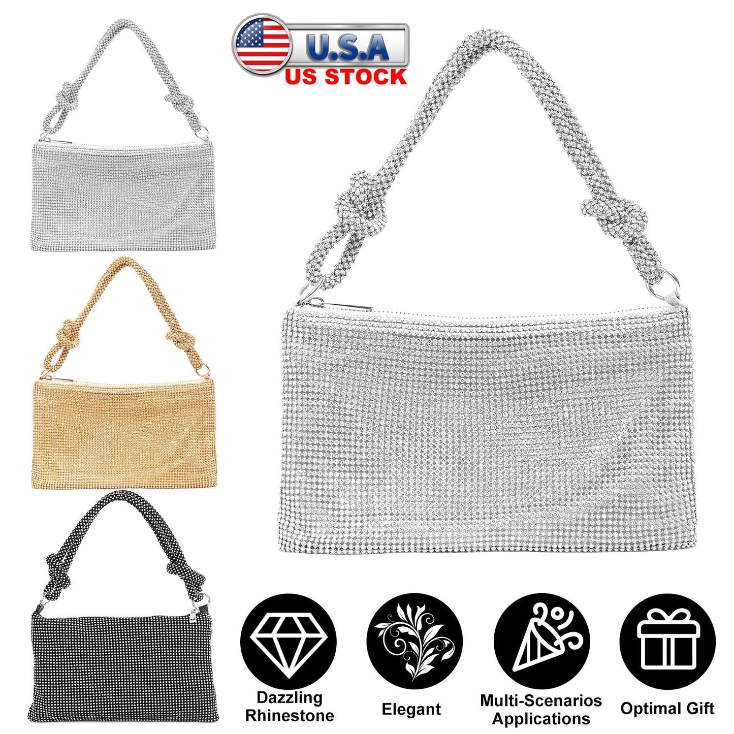 Rhinestone Evening Bag with Detachable Strap
