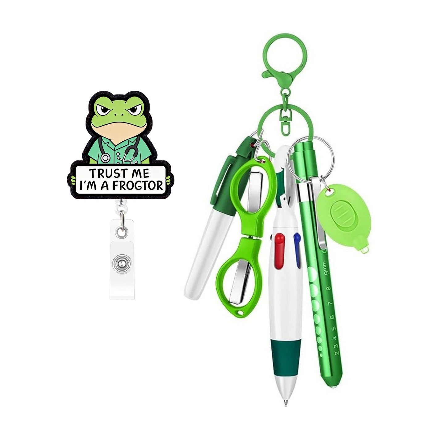 Retractable Nurse Pen Set Keychain With Flashlight
