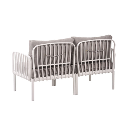 5 Piece Outdoor Conversation Set White Gray Fabric