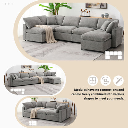 6-Seat U-Shape Modular Sofa with Ottoman, 130