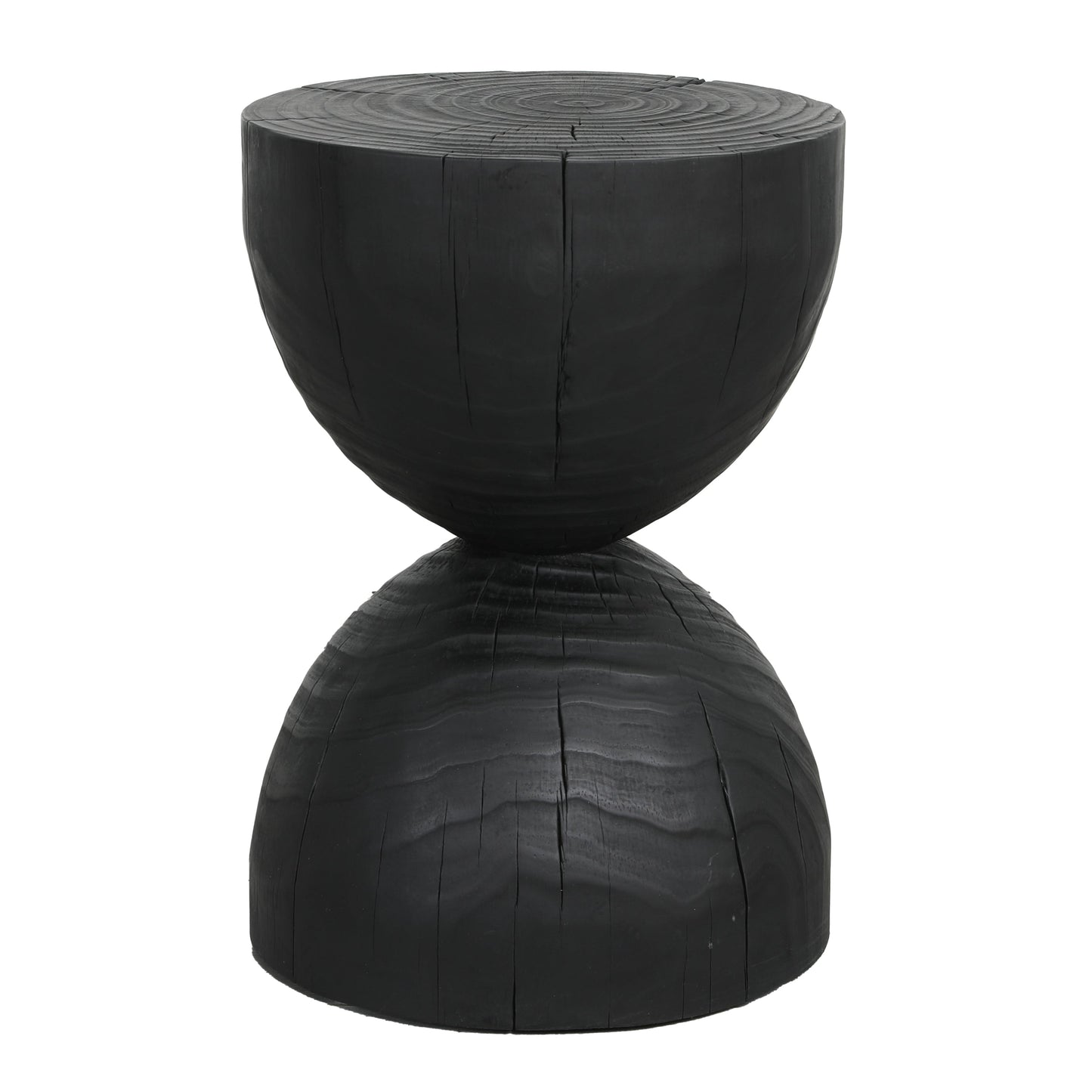 Solid Mango Wood Round Side Table, 12.2x18.11 in, Black, Burnt Vintage Look
