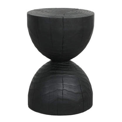 Solid Mango Wood Round Side Table, 12.2x18.11 in, Black, Burnt Vintage Look