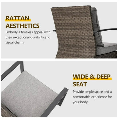 Outdoor Bistro Set Rattan Swivel Rocker Gray 3 Piece with Side Table