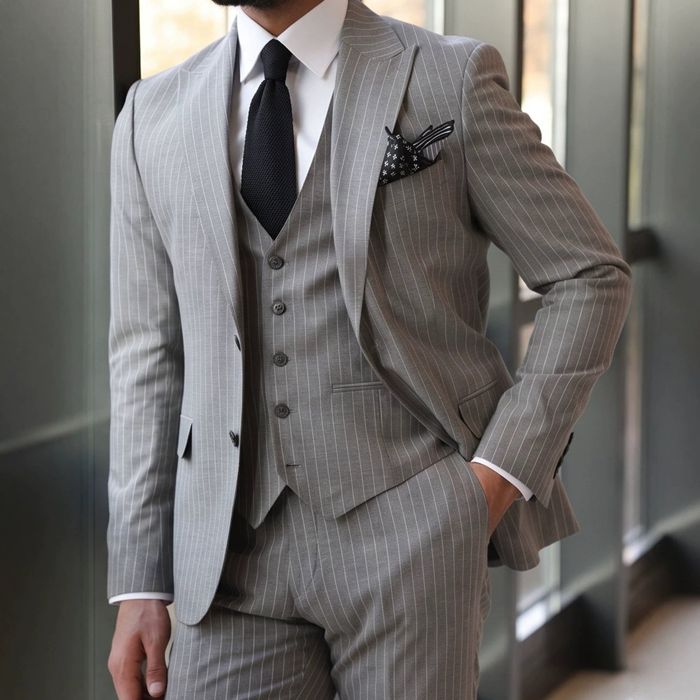 Mens Striped Business Suit Set