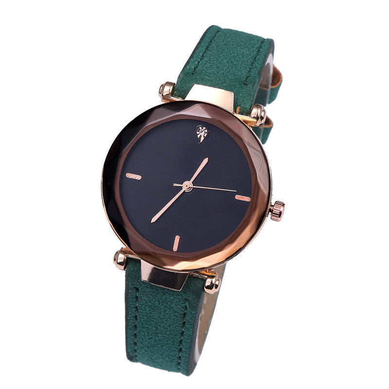 Fashionable Couples Waterdrop-Cut Diamond Frosted Leather Strap Quartz Rhombus Watch For Women