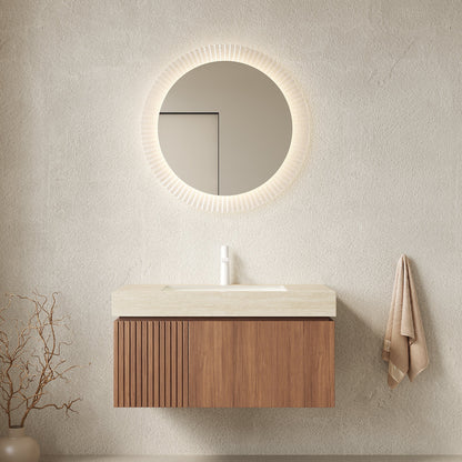 36' Bathroom Vanity with Sink, Floating Plywood Cabinet Roma Travertine Sintered Stone