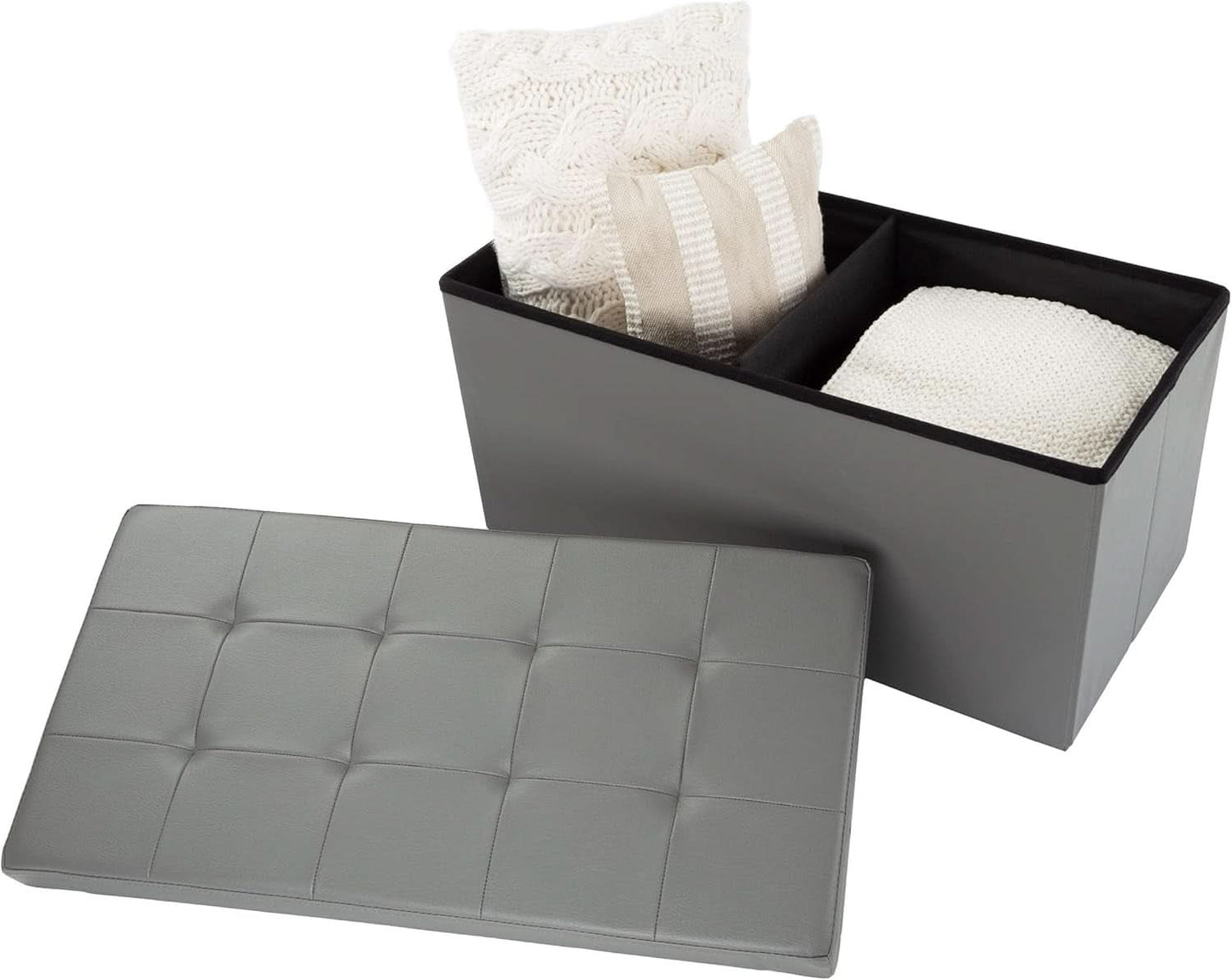 Storage Ottoman Bench 30 Inch Gray Removable Divider