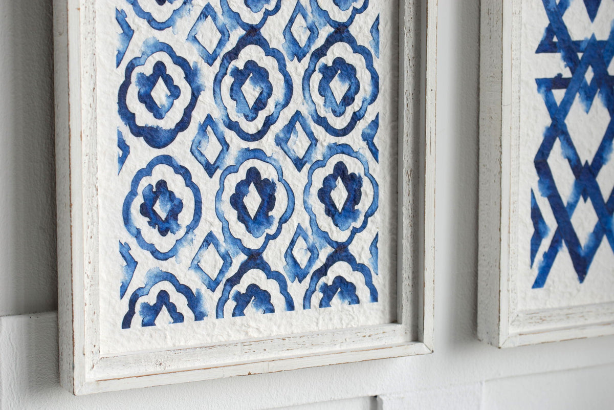 Hanging Sculptures, Modern Wall Art Decor (Set of 2) - White / Blue