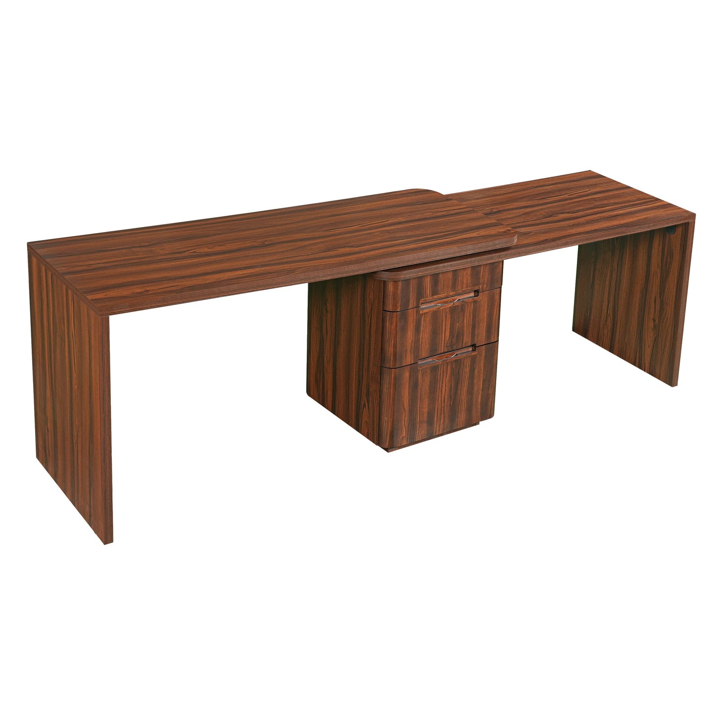90' Modern L Shaped Desk in Walnut with 3 Drawers,360deg Wood Rotating Desk,Exe...
