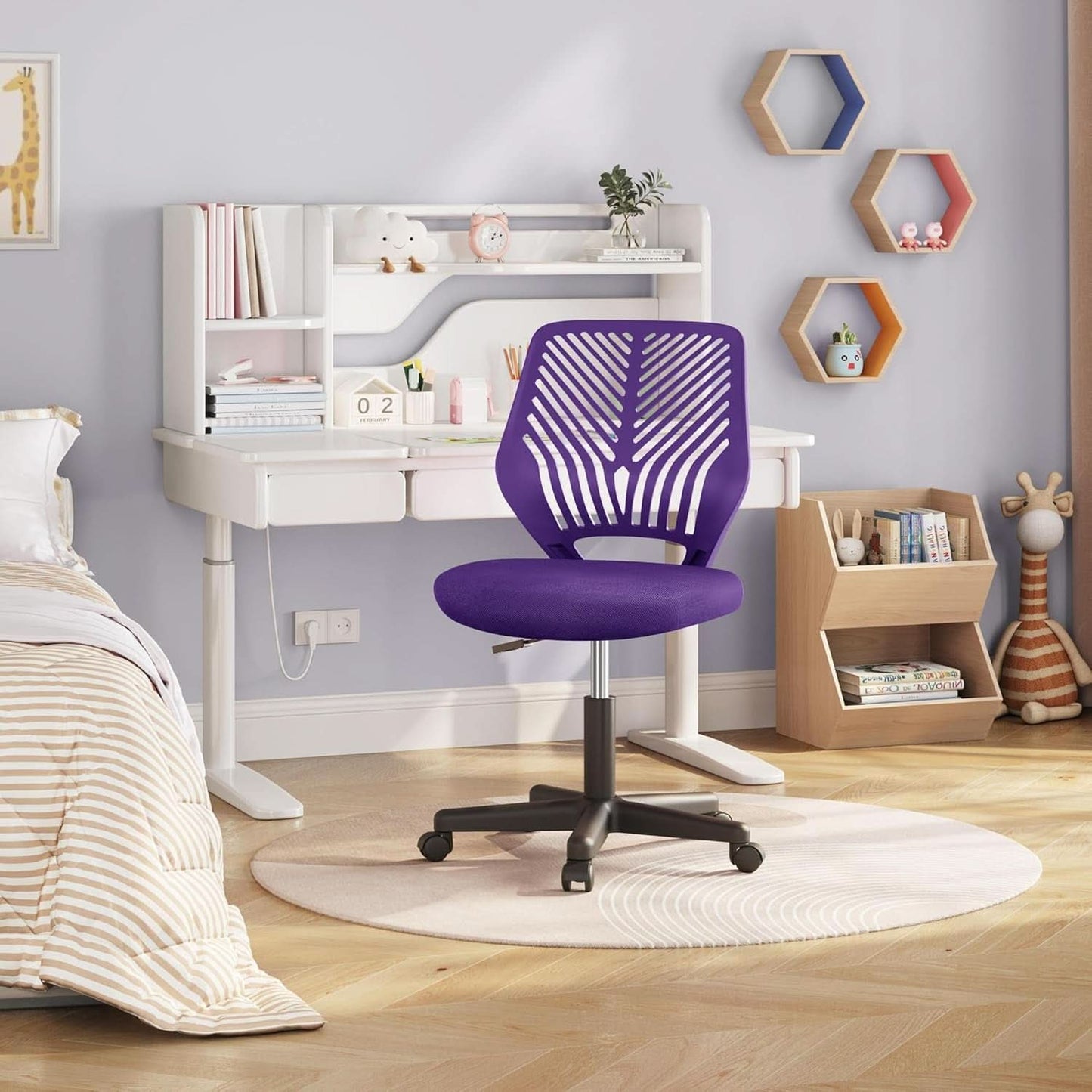 Purple Adjustable Desk Chair With Lumbar Support Swivel