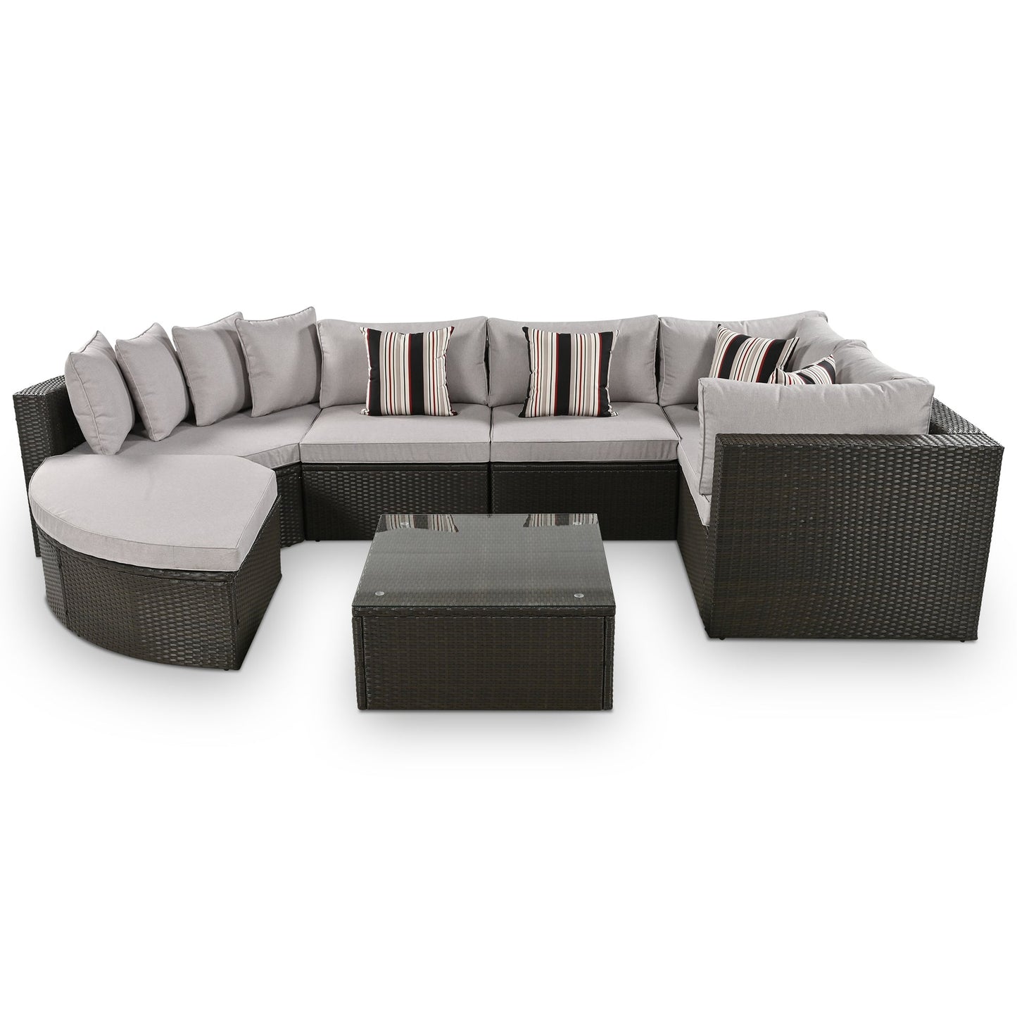 Outdoor Wicker Sofa Set Brown 7 Piece Colorful Pillows Seats 6