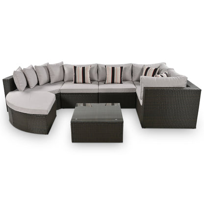 Outdoor Wicker Sofa Set Brown 7 Piece Colorful Pillows Seats 6