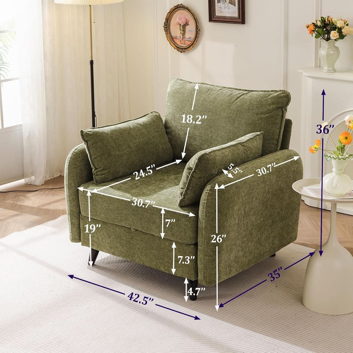 Green Chenille Oversized Accent Chair With Deep Storage