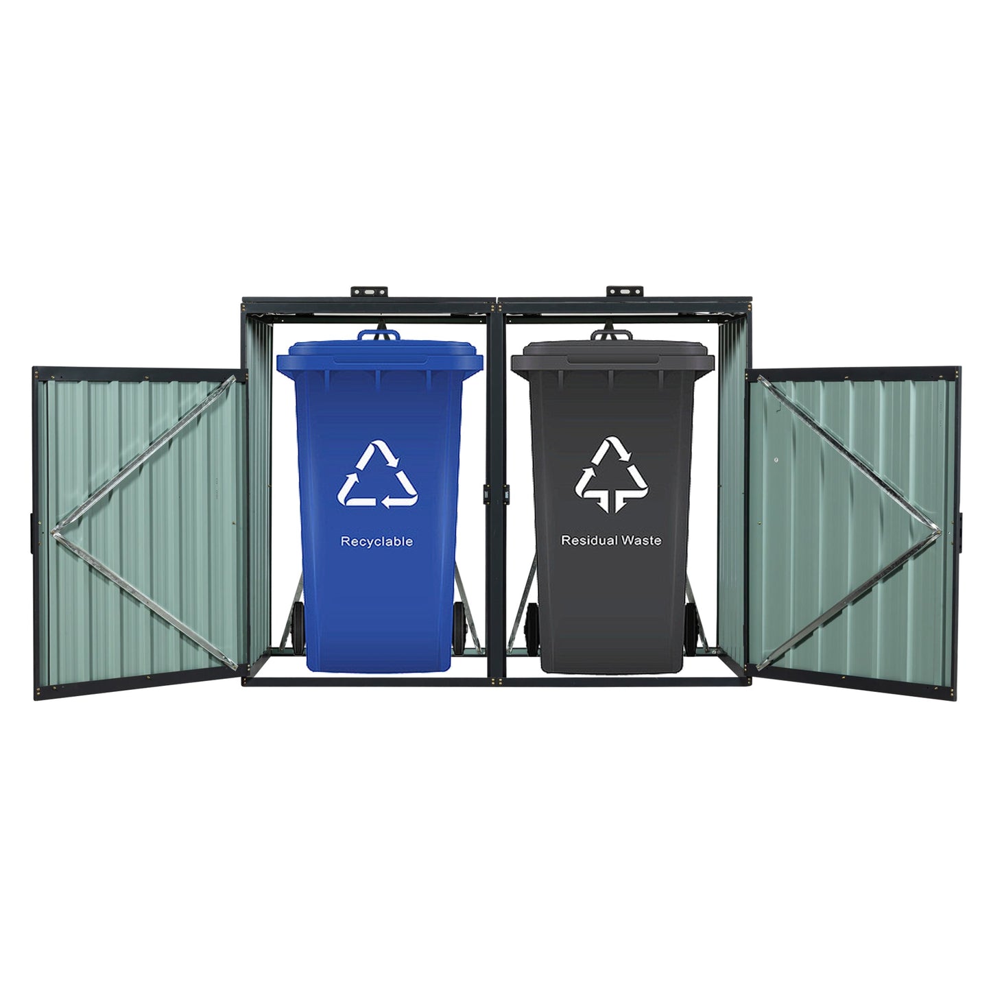 Outdoor Garbage Bin Shed Galvanized Steel Charcoal 2 Cans