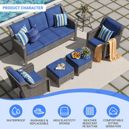 Outdoor Patio Set PE Rattan Swivel Chairs Gray Blue