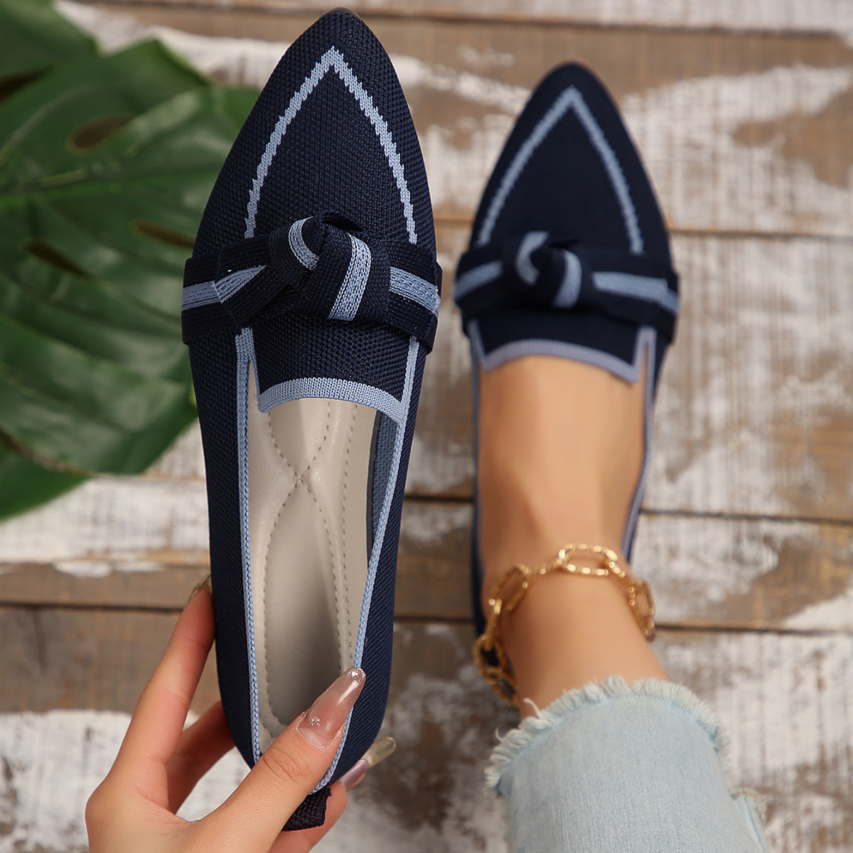 Pointed-Toe Loafers with Bow Detail