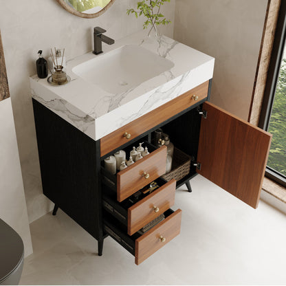 Modern Free-Standing Bathroom Vanity with Ceramic Sink & Sintered Stone Top