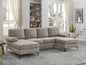 Sectional Sofa U-Shape Polyester Blend Khaki 4-Seat Double Chaise 106x56 In