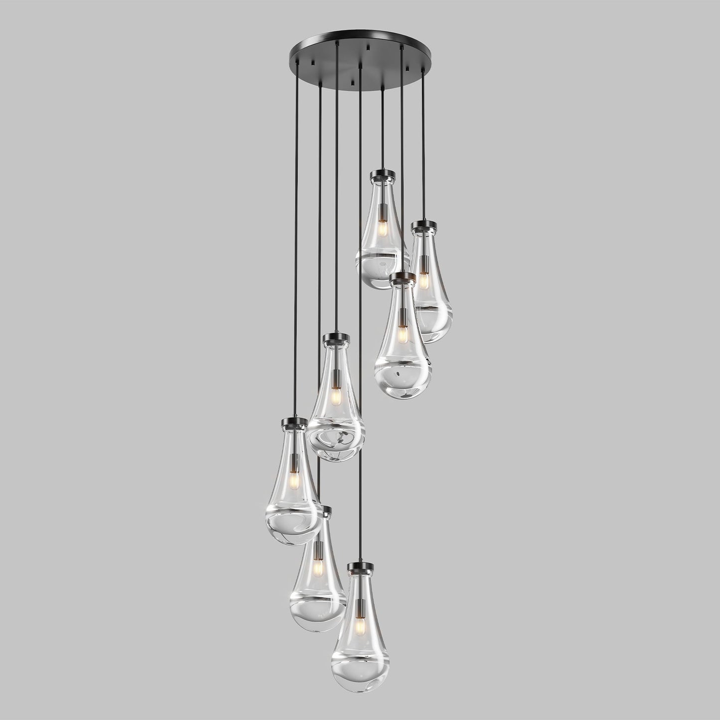 Chandelier 7-Light Pendant Adjustable Black Living Room Foyer Stairwell