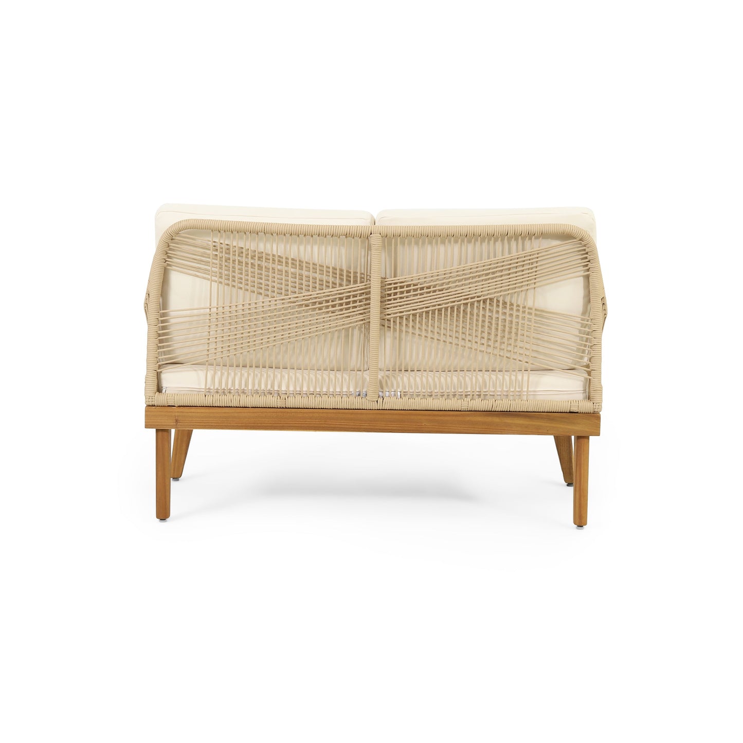 Outdoor Chat Set Acacia Wood Rope Teak Cushions 4 Piece Seats 4