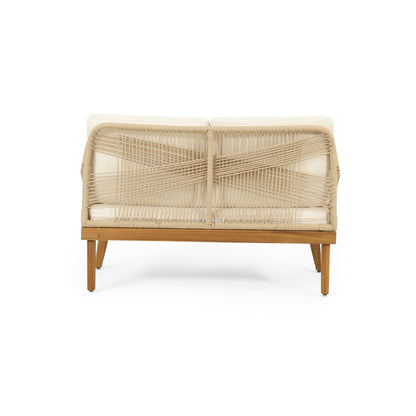 Outdoor Chat Set Acacia Wood Rope Teak Cushions 4 Piece Seats 4