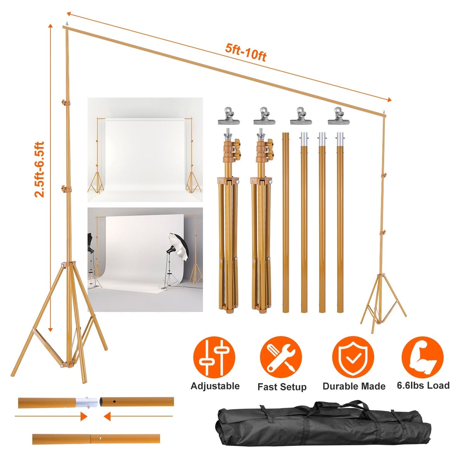 6.5×10ft Photography Backdrop Stand – Adjustable Studio Support Set