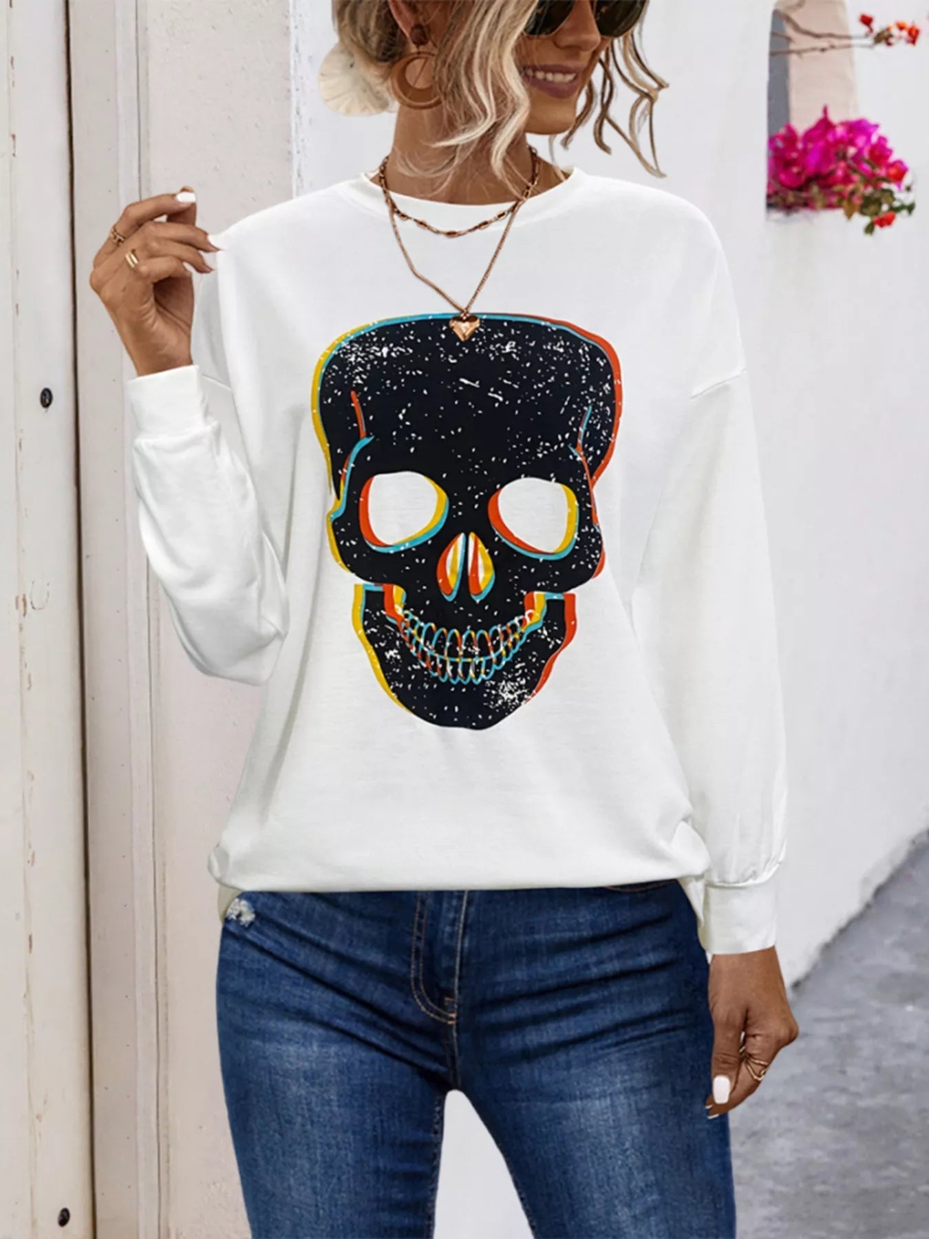 Graphic Round Neck Dropped Shoulder T-Shirt