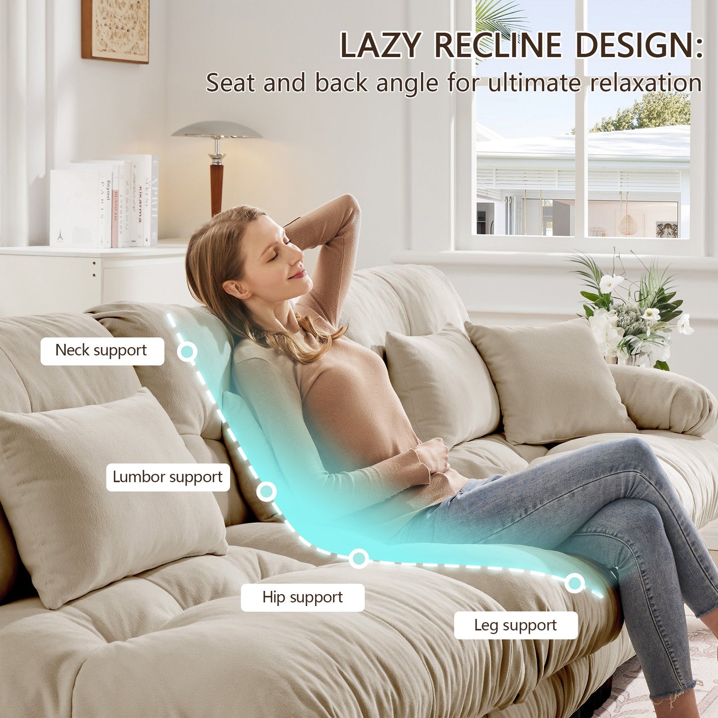 Sectional Sofa U-Shape Chenille Light Coffee 3 Seat 2 Ottomans