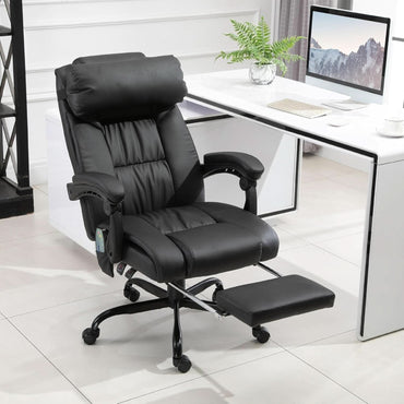 High Back Massage Office Chair With 6 Vibration Points And Footrest Black