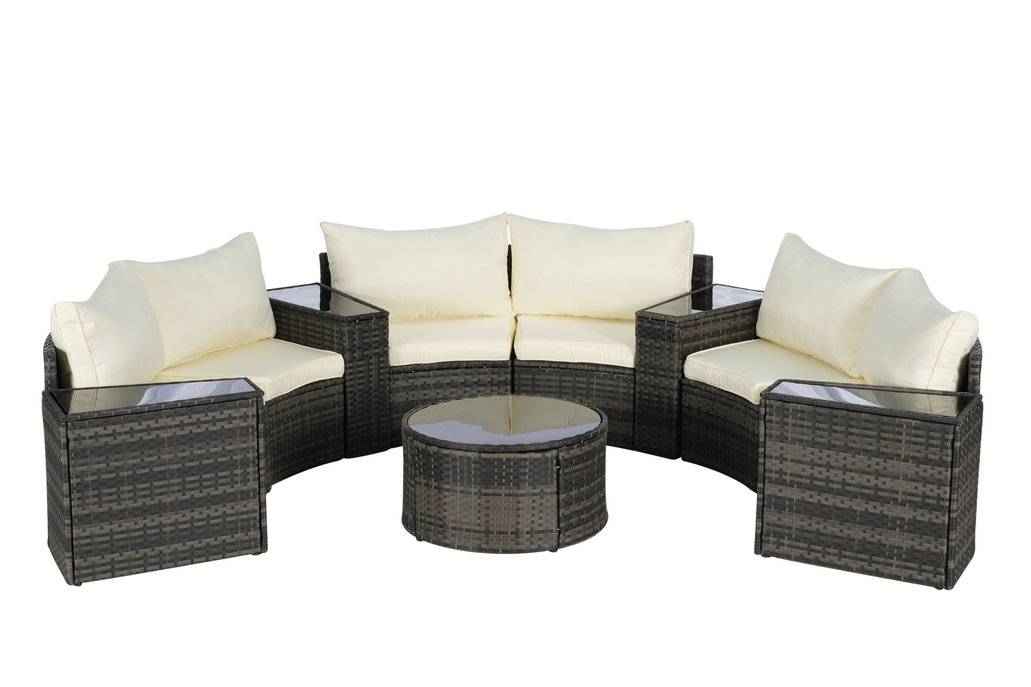 Outdoor Sectional Set PE Rattan Beige Half Moon 11pc