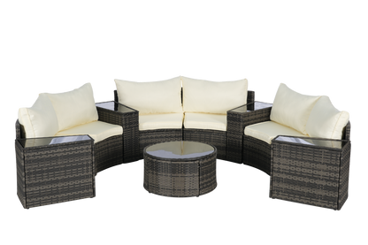 Outdoor Sectional Set PE Rattan Beige Half Moon 11pc
