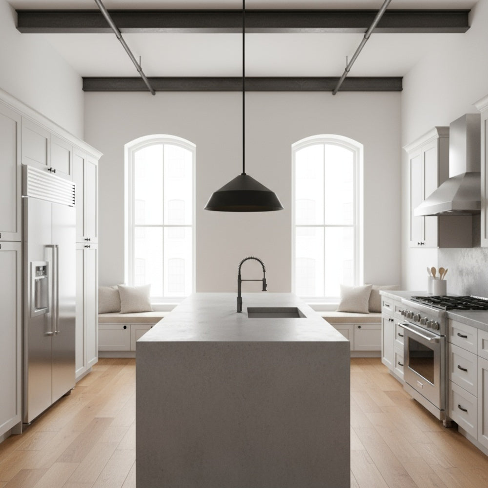 14" LED Black Pendant Light | 5CCT Selectable 2700K-5000K, Dimmable, Etched Glass Diffuser