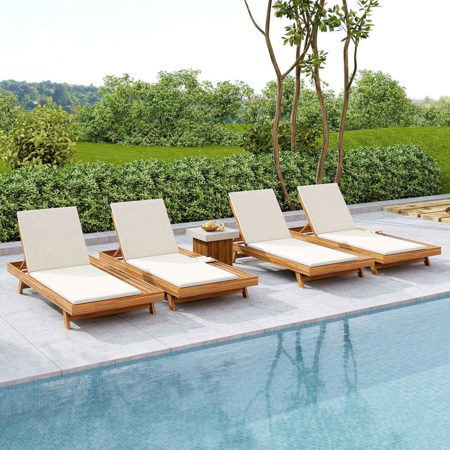 Outdoor Chaise Lounge Acacia Wood 79" 4-Position